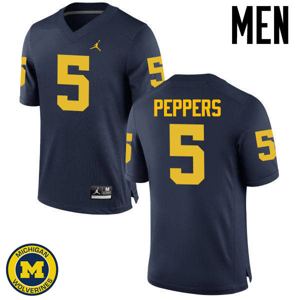 Men's NCAA Michigan Wolverines Jabrill Peppers #5 Navy Jordan Brand Authentic Stitched Football College Jersey OT25Z23EG